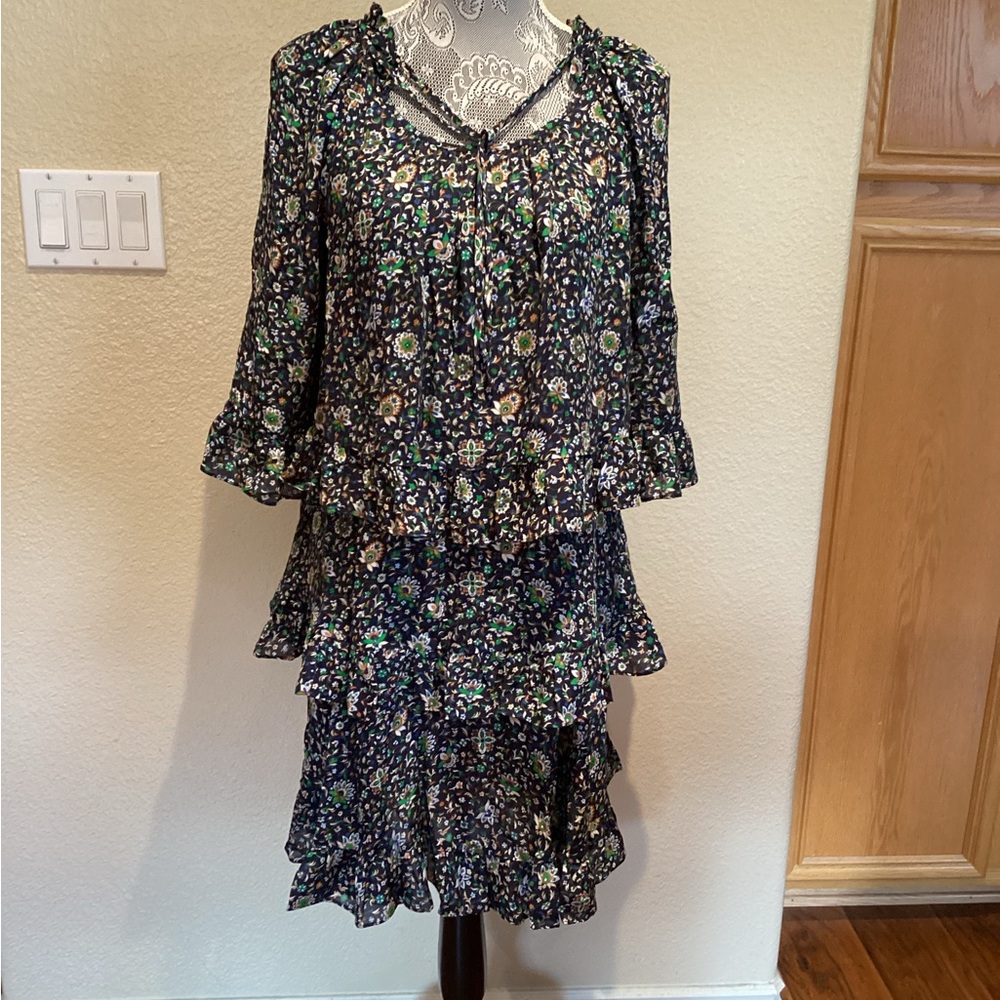 NEW Tory Burch 100% Silk 3-Tier Navy Soleil Ruffle Dress - Picture 3 of 13